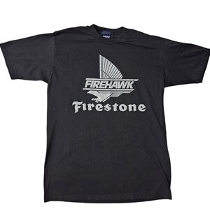 Vtg Firestone Firehawk T-Shirt 90s Swingster USA Large Black Silver Race Promo
